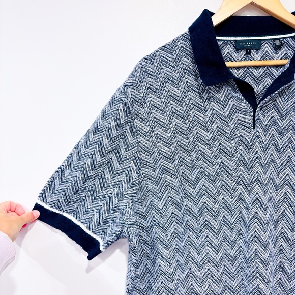 TED BAKER LONDON – Blue knitted polo shirt | Wool blend | 3XL - Picture 3 of 9